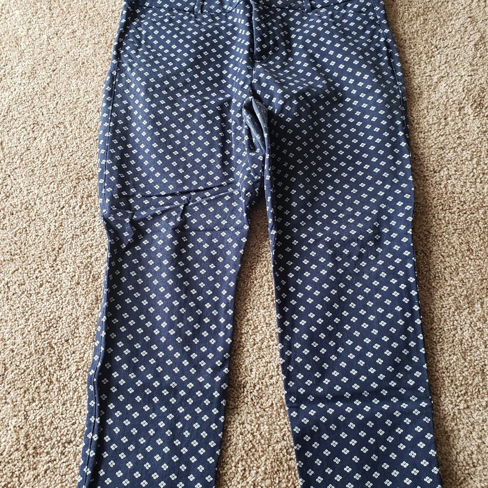 Blue pixie pants with white diamond pattern